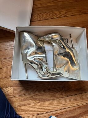 Metallic Gold High-Heel Ankle Boots -